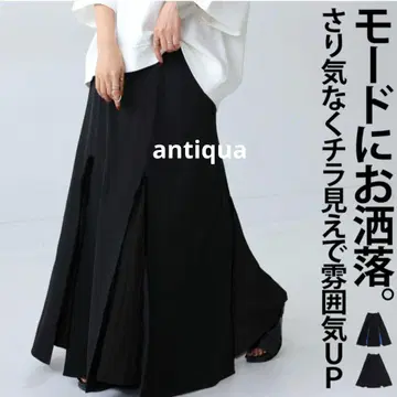 antiqua 플리츠 플레어 스커트 블랙