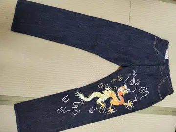 EVISE YAMANE 호랑이 드래곤 자수 다크 데님 팬츠