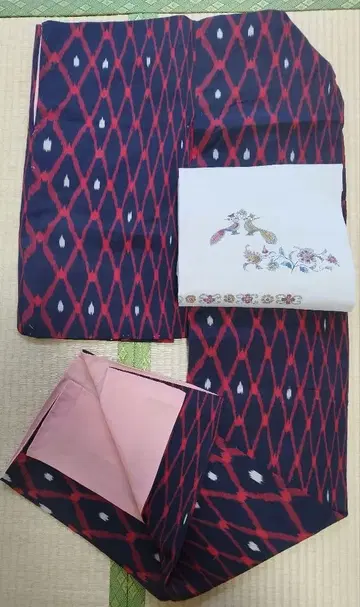 코몬 다이쇼 로망 앤티크 홍견 순수 실크 메이센 기하학 패턴