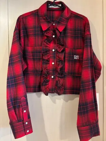 [택 포함 새상품] FURFUR 타탄 체크 프릴 블라우스