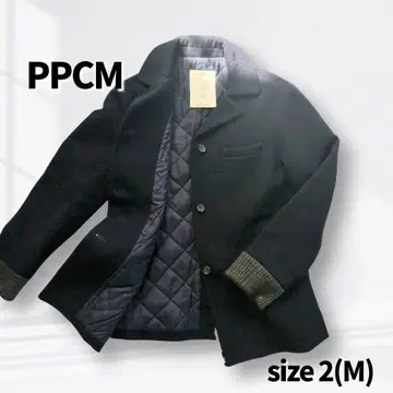 새상품급 PPCM 울 코트 M 네이비 리브 소매 하프 코트 아우터 블랙