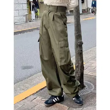 MURUA 카고 팬츠 올리브색 와이드 레그