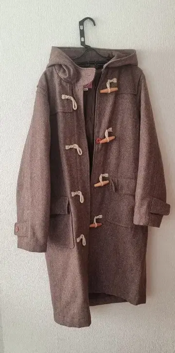 브라운 더플 코트 후드 부착