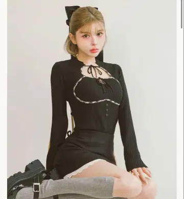 Darich 프론트 오픈 리브 니트탑