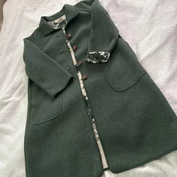 [ 레트로 빈티지 ] 안감 꽃무늬 롱 코트 ( 사이즈 불명 그린 계열 )