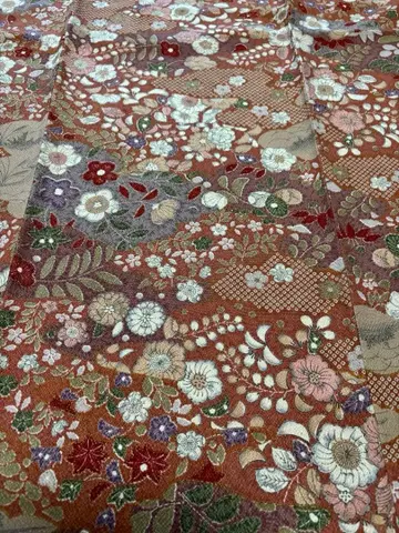 기모노 코몬 꽃무늬 브라운 미사용