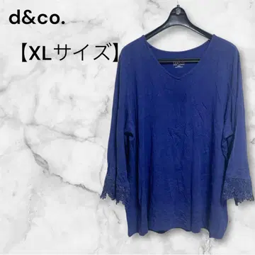 새상품급 d&co. 보라색 V넥 T셔츠 US XL 레이스 7부 소매