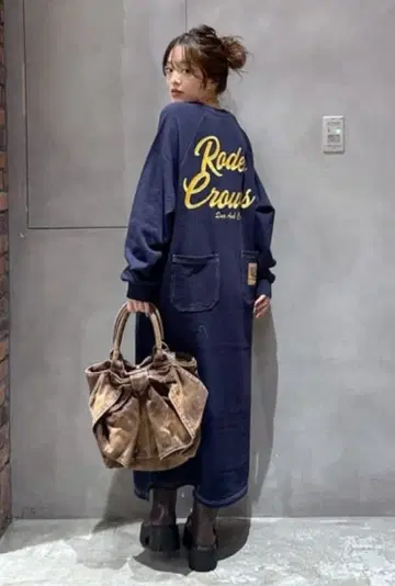 로데오 크라운 래글런 칼라 스티치 원피스 롱 원피스