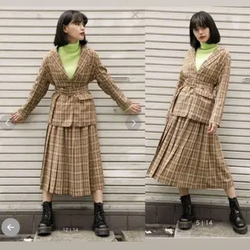 jouetie 체크 무늬 브라운 셋업