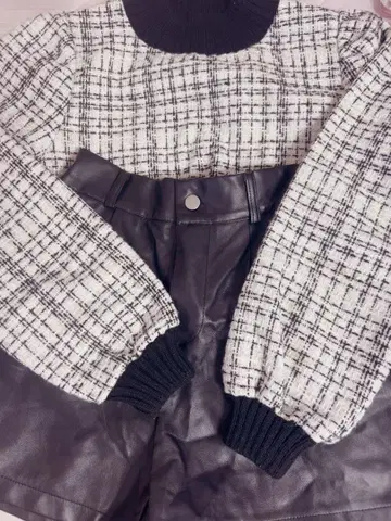 니트 트위드 패턴 상의 & 숏팬츠