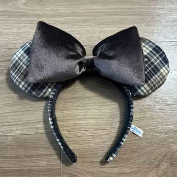 디즈니 미니 리본 체크 무늬 머리띠 브라운