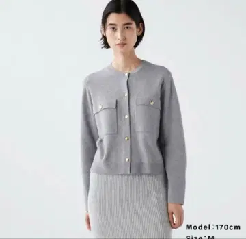 PLST 메탈 버튼 크루넥 가디건 M