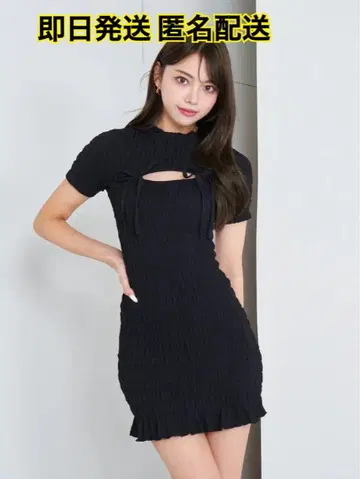 다리치 리본 셔링 미니 원피스