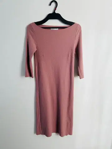 핑크 니트 롱 원피스 7부 소매