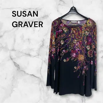 새상품급 SUSAN GRAVER 꽃무늬 긴팔 상의 L/XL 블랙
