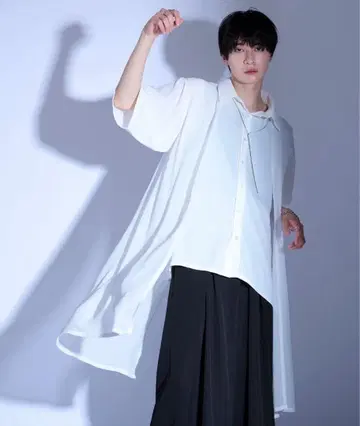 시어 레이어드 롱 셔츠