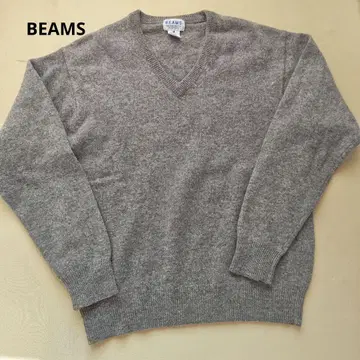 BEAMS 100% 울 그레이 V넥 스웨터
