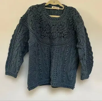 블루 그레이 시스루  니트 긴팔 스웨터