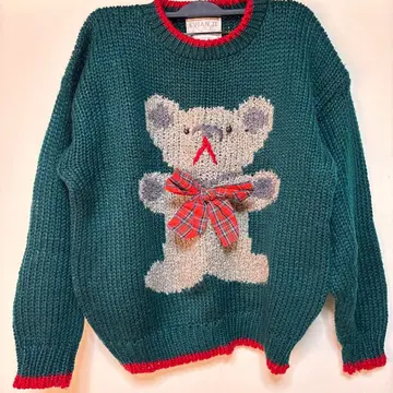 구제 의류 곰 자수 니트 스웨터