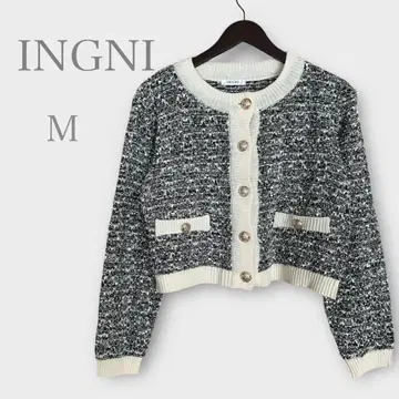 잉그 트위드 니트 가디건 숏 기장 블랙 계열 M 가을/겨울