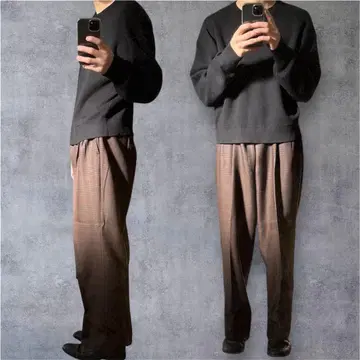 브라운 체크 플리츠 슬랙스