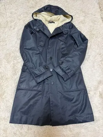 띠어리 보아 후드 부착 코트 사이즈 2 네이비