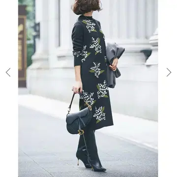 SEVENTENby 카와히토 미호 은방울꽃 니트 블랙 긴팔 롱 원피스