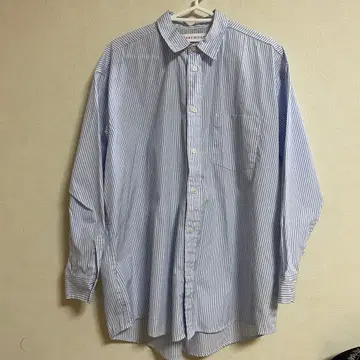 BEAMS 블루 화이트 스트라이프 긴팔 셔츠