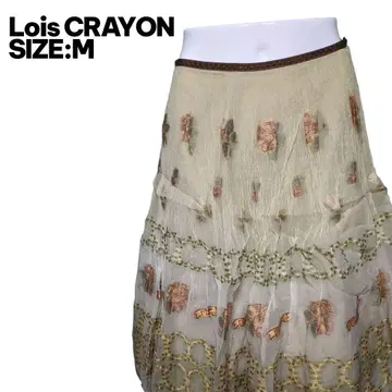 Lois CRAYON 꽃무늬 자수 주름 가공 롱 스커트 M 일본제
