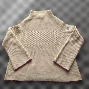 하이넥 배색 니트 베이지 x 핑크 / FREE / 일본제