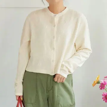 꽃 메쉬 자카드 크루넥 숏 가디건