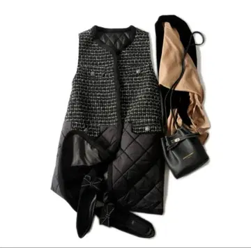 도킹 퀼팅 베스트 트위드 충전솜 롱 베스트 미사용 새상품