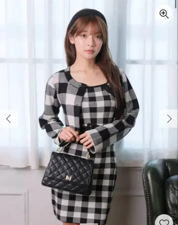 레트로 체크 앙상블 니트 원피스