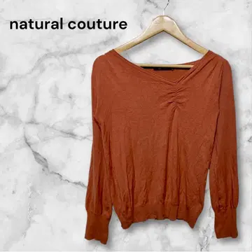 내추럴 꾸뛰르 오렌지 V넥 긴팔 니트 스웨터 가슴 턱 M~L