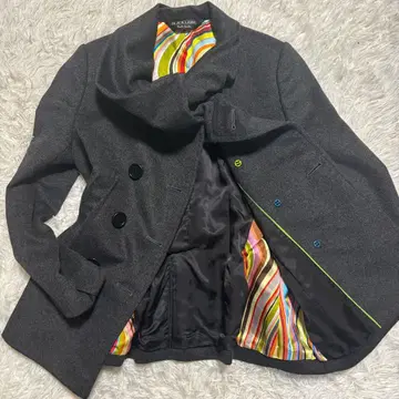 새상품급 폴스미스 블랙라벨 캐시미어 멀티 스트라이프 P 코트 울