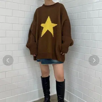 CIAOPANIC 별 패턴 롤넥 로우게이지 니트