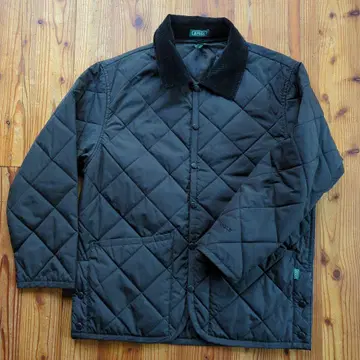 AIGLE 블랙 퀼팅 자켓 코듀로이 카라 부착