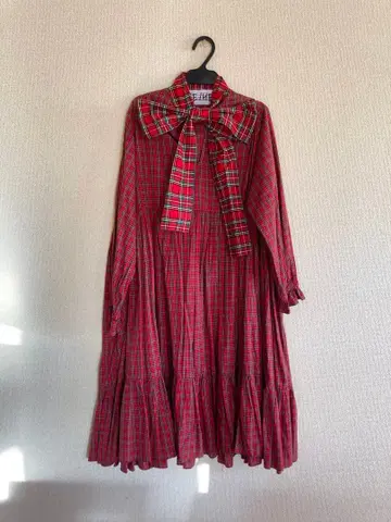 HEIHEI 리본 원피스 빨간색 체크