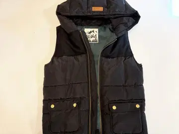 X-girl 블랙 후드 부착 다운 베스트 M 사이즈