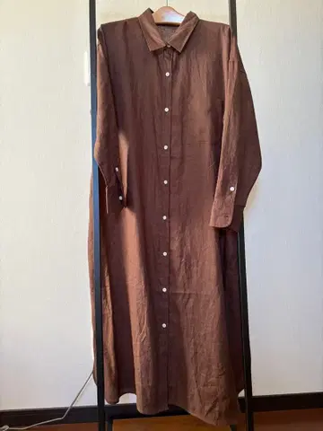 미사용 새상품 VIS 브라운 셔츠 원피스 긴팔 린넨