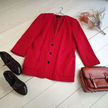 [ Forquet ] 빨간색 노카라 자켓 블랙 버튼 파티