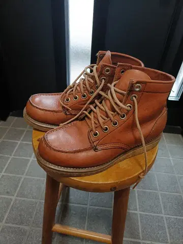 가죽 워크 부츠 레드 브라운 하이컷