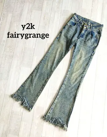 페어리 그런지 y2k 플레어 데님 컷오프 프린지 워시 가공