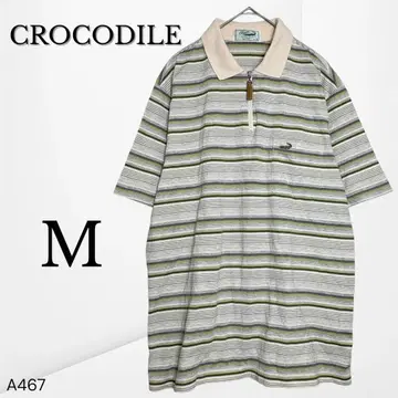 [크로커다일] 반팔 지퍼 피케 셔츠 보더 무늬 캐주얼 골프 M