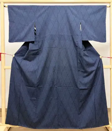 A 기모노 편안함 시오자와  무늬 남색 순수 실크 이중 기모노 K36