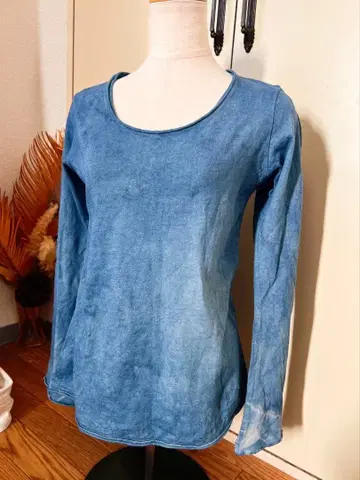 payaka 네이비 나염 코튼 플레어 상의