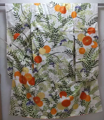 순수 실크 금 부품 사계절 풀꽃 후리소데 (718)