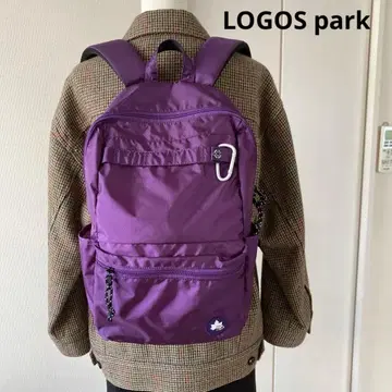 로고스 파크 퍼플 백팩 프론트 포켓 부착