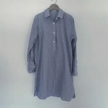 라에프 스트라이프 패턴 긴팔 셔츠 원피스 일본제 워싱