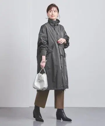 P GABA 스탠드 카라 모즈 코트 다크 그레이 36